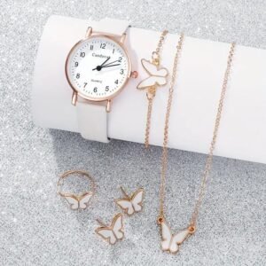 Ensemble Montre Élégante Femme + Parure Papillon Dorée