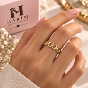 Bague Dorée Maillons avec Pierres