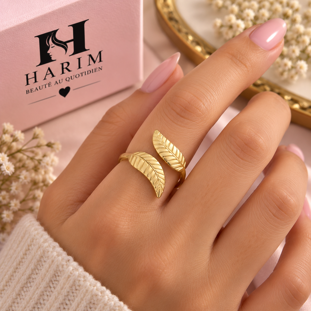 Bague Dorée Feuilles Élégantes