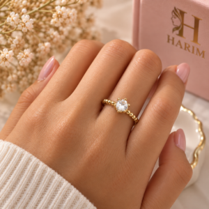 Bague Solitaire Perlée Dorée