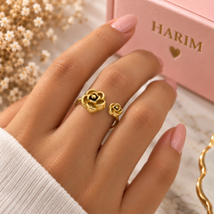 Bague Dorée Ouverte Double Rose