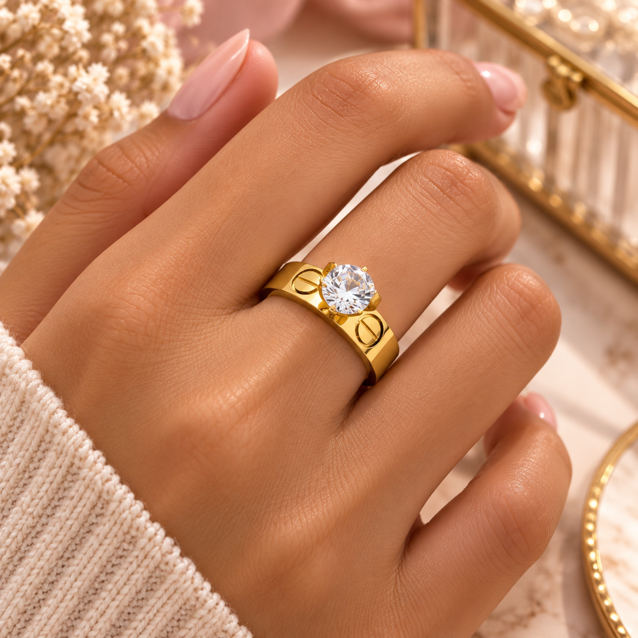 Bague Dorée Solitaire Élégance