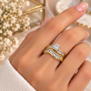 Bague Vague Solitaire Dorée