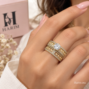 Bague double dorée étoilée avec zircon
