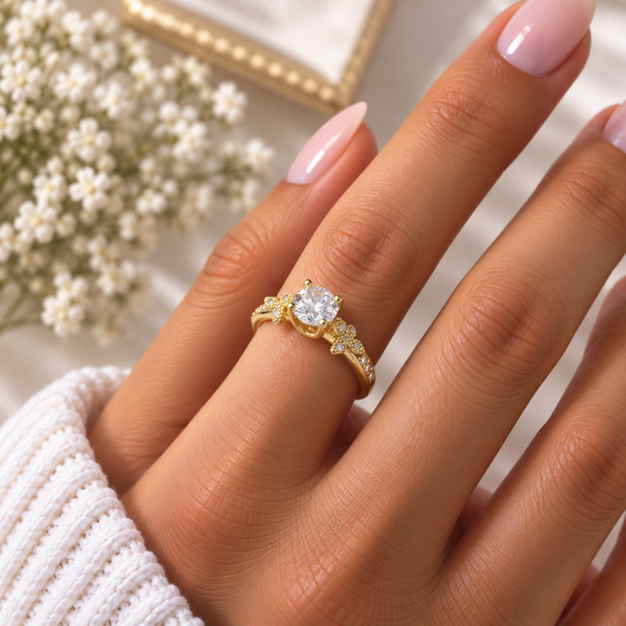 Bague Dorée Solitaire Éclat Floral