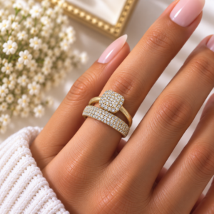Bague Double Dorée Pavée de Zircons