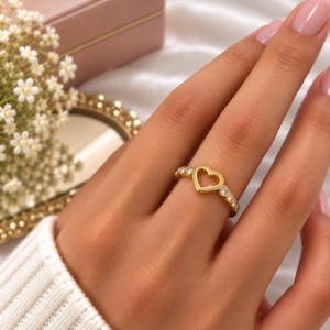 Bague Cœur Dorée avec Zircons