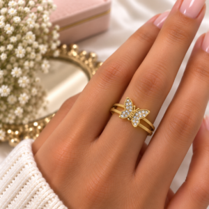Bague Papillon Dorée Scintillante