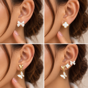Set de 3 paires de boucles d’oreilles Papillon & Trèfle