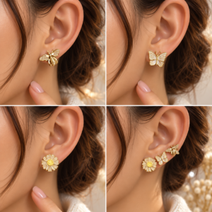 Set de 3 paires de boucles d’oreilles Abeille, Papillon & Marguerite