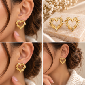 Boucles d’oreilles Cœur Doré en Acier Inoxydable
