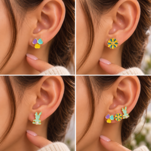 3 paires de boucles d’oreilles Lapin, Fleur & Pastel