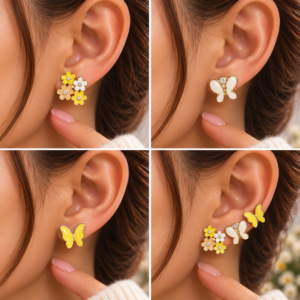3 paires de boucles d’oreilles Fleurs & Papillons