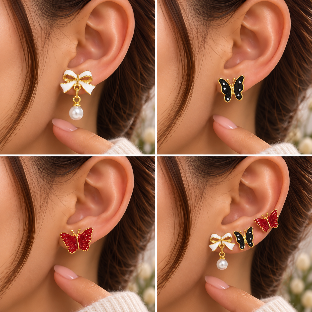 3 paires de boucles d’oreilles Nœud & Papillons