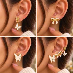 Boucles d’oreilles Papillons & Nœuds Dorés