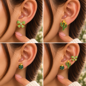 Trio de Boucles d’Oreilles Nature – Nœud, Cactus & Coccinelle