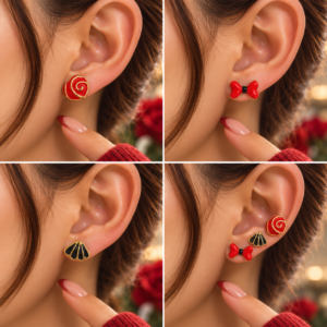 Coffret de 3 Paires de Boucles d’Oreilles Fantaisie – Rouge & Noir