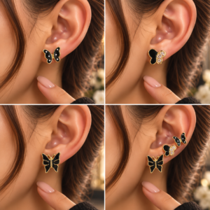 Boucles d’oreilles Papillons Noirs – Lot de 3 Paires