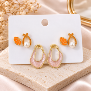3 paires de boucles d’oreilles orange, rose & doré