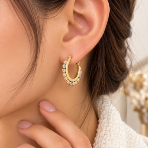 Boucles d’oreilles créoles tricolores dorées