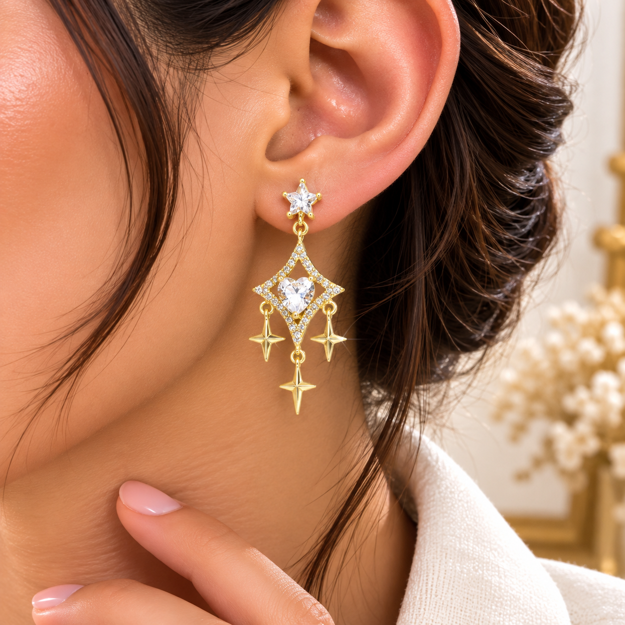 Boucles d’oreilles Étoile Céleste Dorées