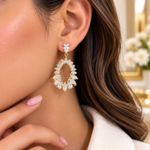 Boucles d’oreilles Goutte Dorée avec Pierres Blanches