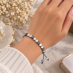 Bracelet Réglable Cœurs Argentés & Gris