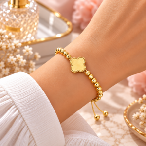 Bracelet Doré Ajustable à Trèfle