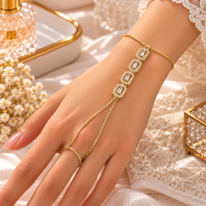 Bracelet de Main Panja Doré à Zircons