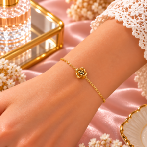 Bracelet Femme Doré à Fleur Élégante