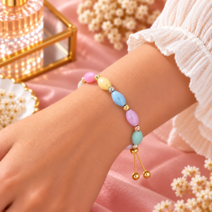 Bracelet Femme à Perles Facettées Multicolores – Ajustable