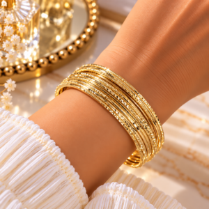 Bracelet jonc doré multi-rangs texturé
