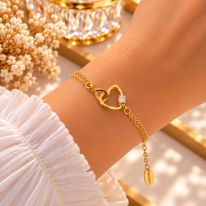 Bracelet Cœur Doré avec Pierre Scintillante
