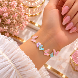 Bracelet Papillons Multicolores Doré