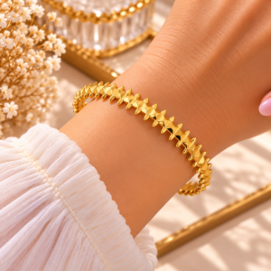 Bracelet Jonc Femme Doré à Clous Géométriques
