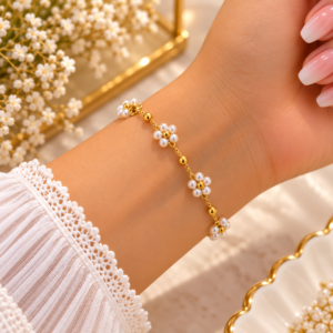Bracelet Doré Fleurs de Perles