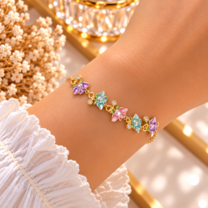 Bracelet Femme Doré à Fleurs Multicolores
