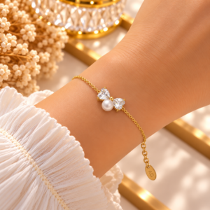 Bracelet Femme Doré Papillon à Perle et Pierres Scintillantes