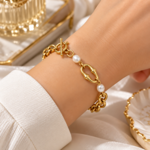 Bracelet doré à perles – Design maillons élégants