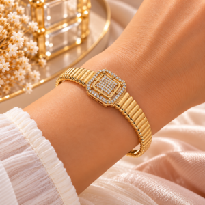 Bracelet Jonc Doré Carré à Zircons