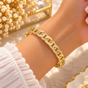 Bracelet Maillons Dorés avec Zircons Scintillants