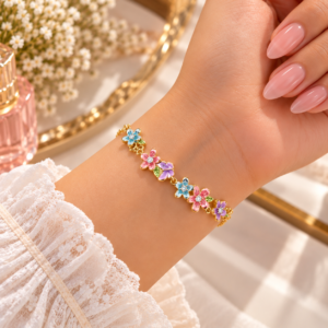 Bracelet Fleuri Multicolore Doré