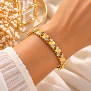 Bracelet Doré Géométrique à Zircons