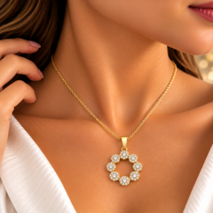 Parure Fleur Dorée avec Zircons – Collier, Bracelet & Boucles d’Oreilles