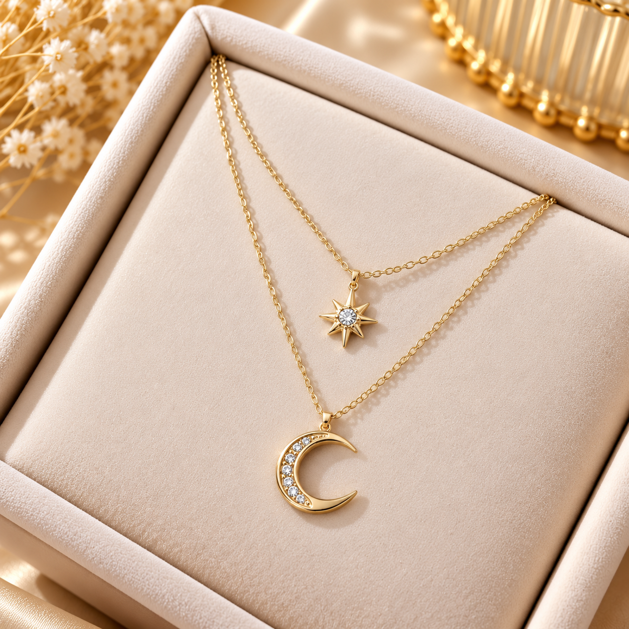 Collier doré étoile et croissant de lune