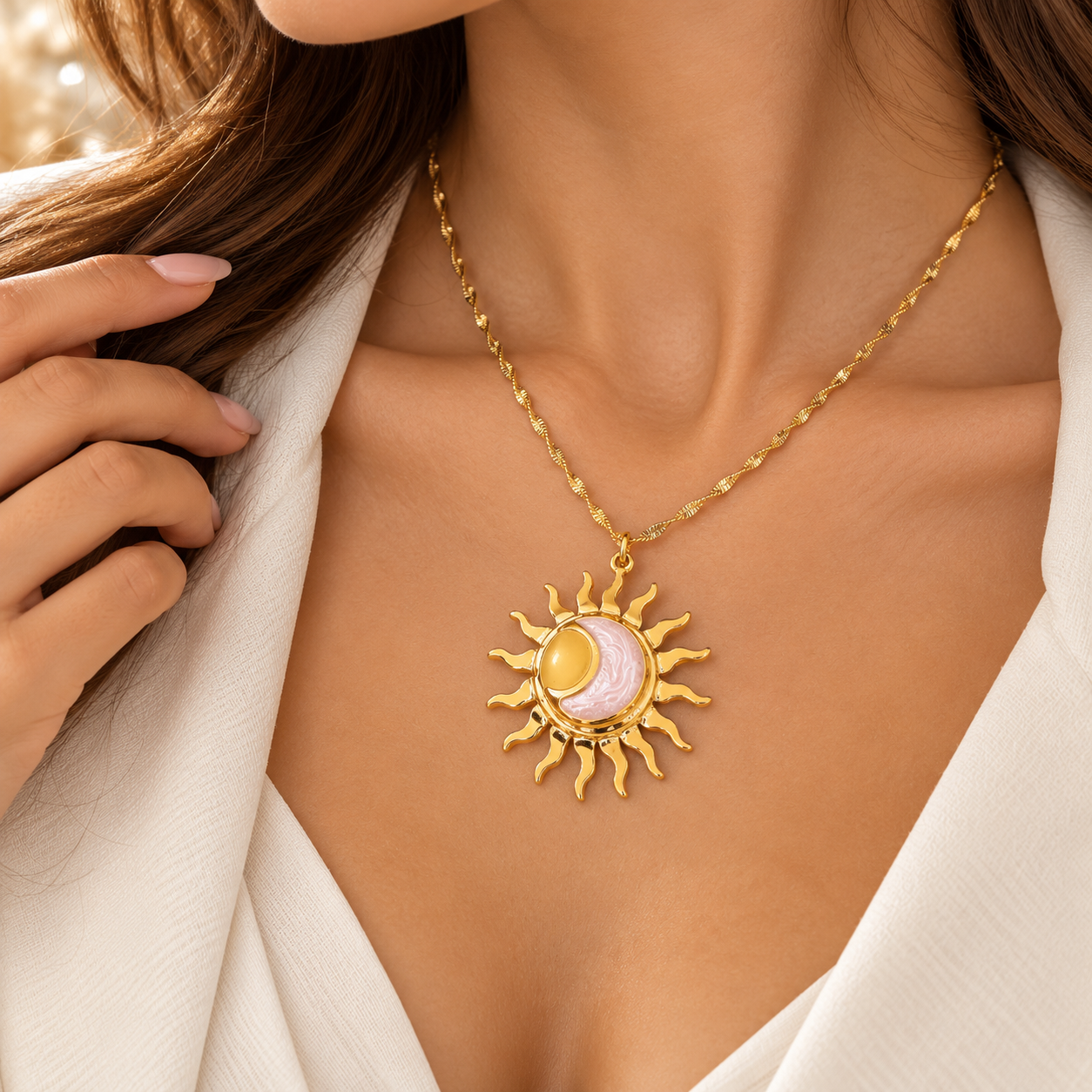 Collier doré Soleil & Lune nacrée