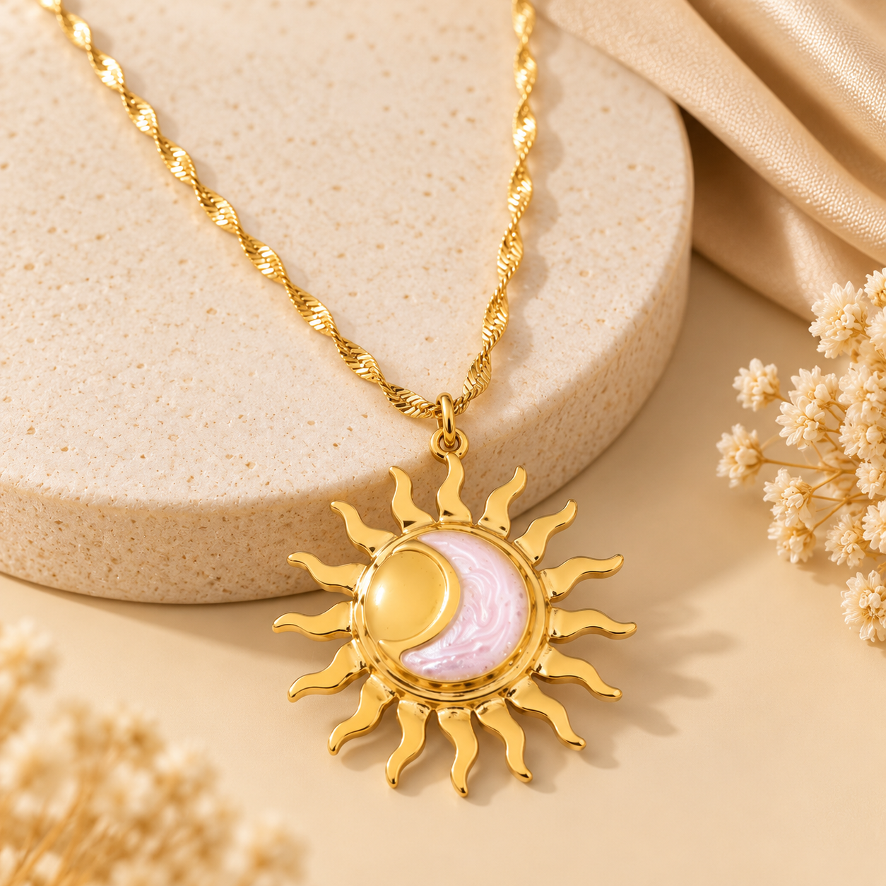 Pendentif soleil-lune en or сияющий