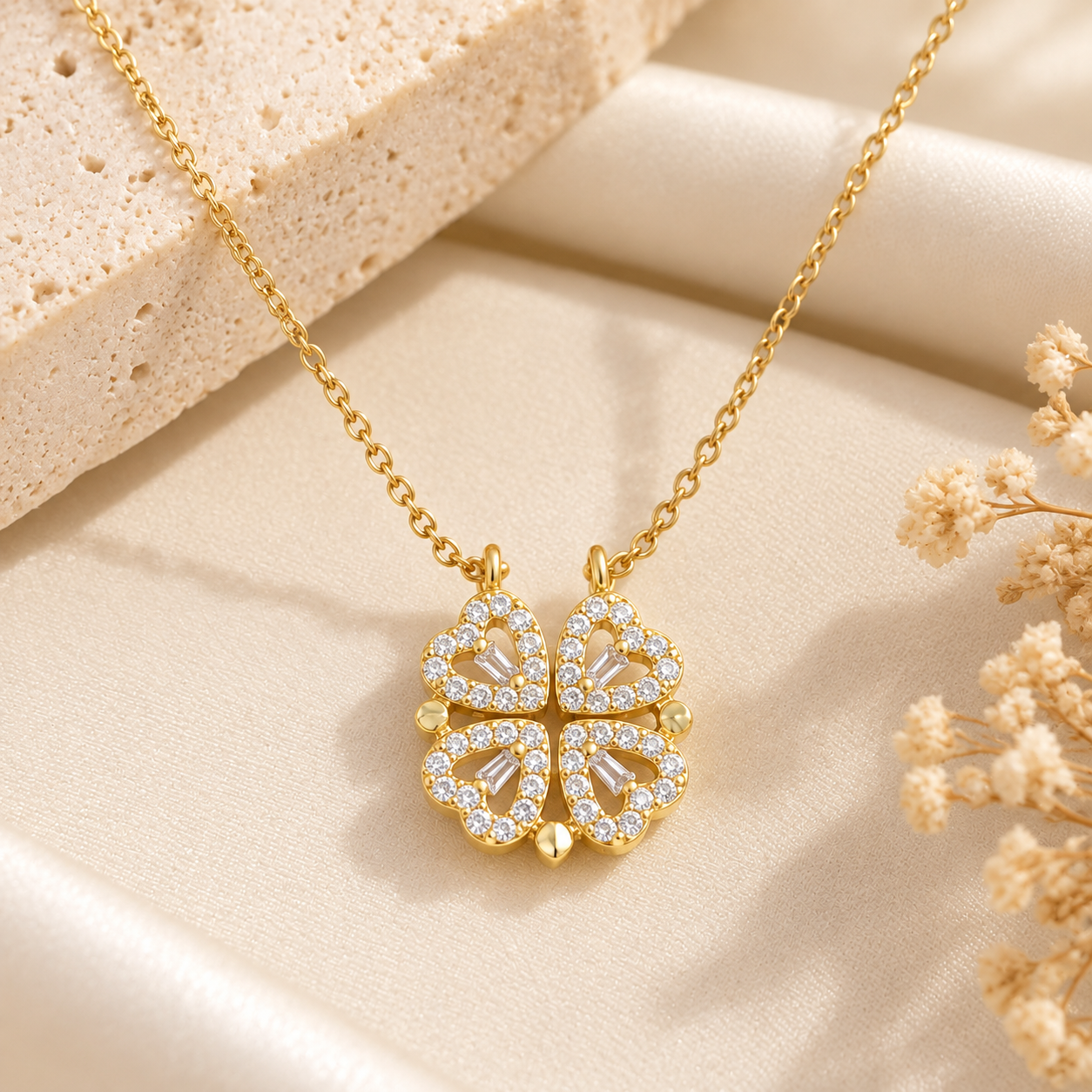 Pendentif trèfle doré scintillant